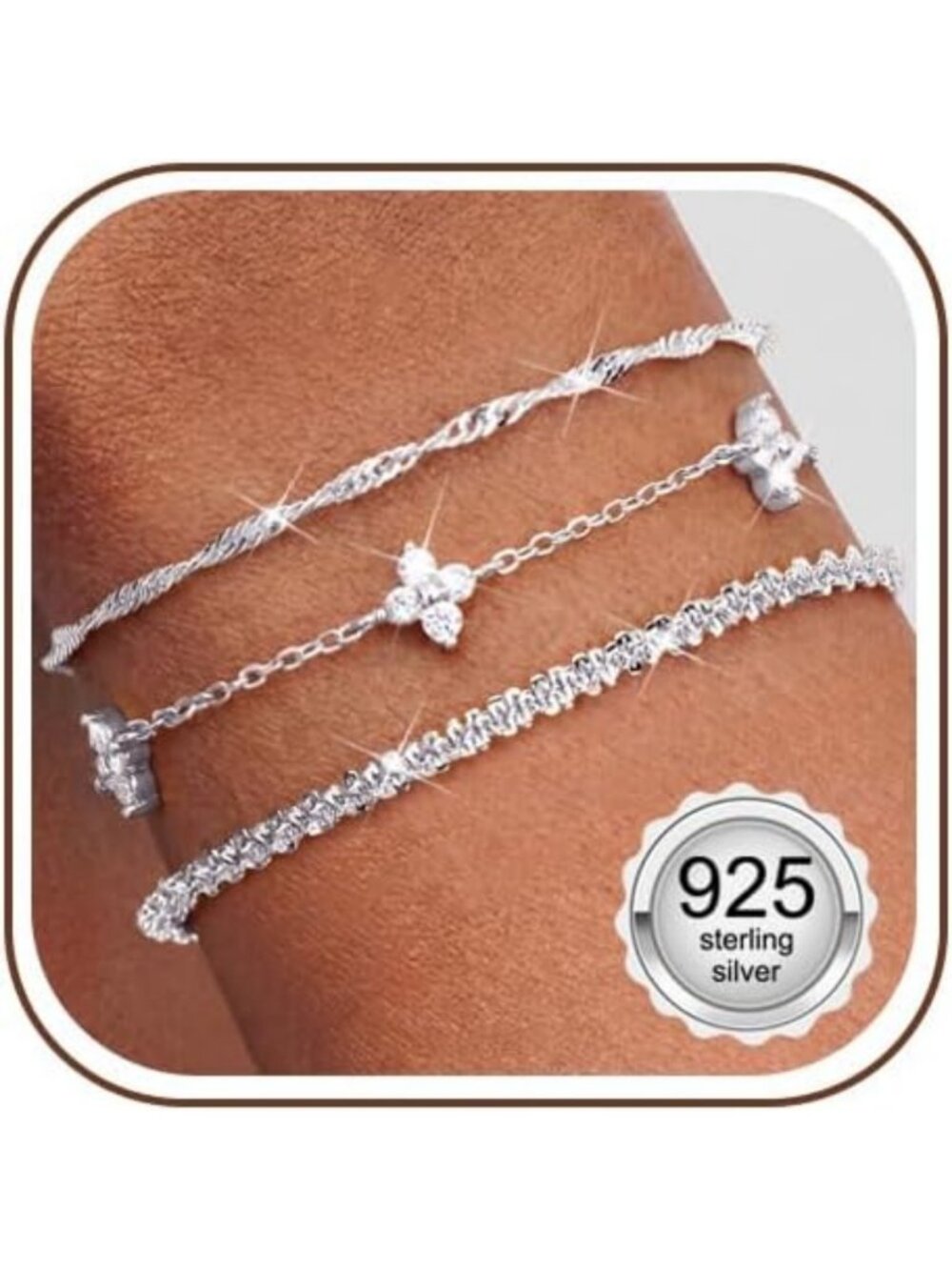 Trendy 3-Pc Adjustable Stackable Bracelets Set for Women - 925 Sterling Silver